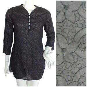 ANNE FONTAINE Tunic, S/2, Black, Cotton, CHANONE, Floral, Vented, 3/4 sleeves